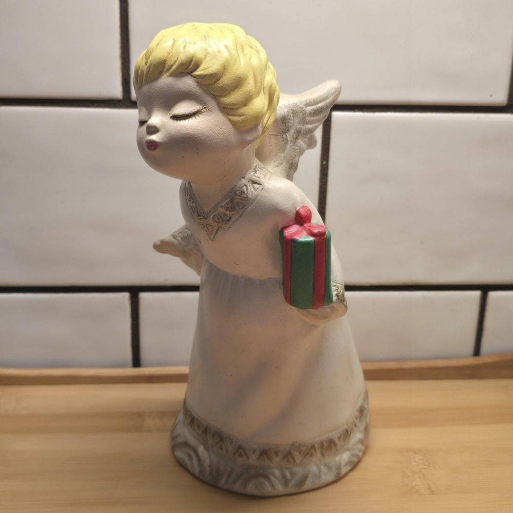 Vintage 1960s Christmas Kissing‎ Blonde Angel Present Gift Figurine Decor 8"